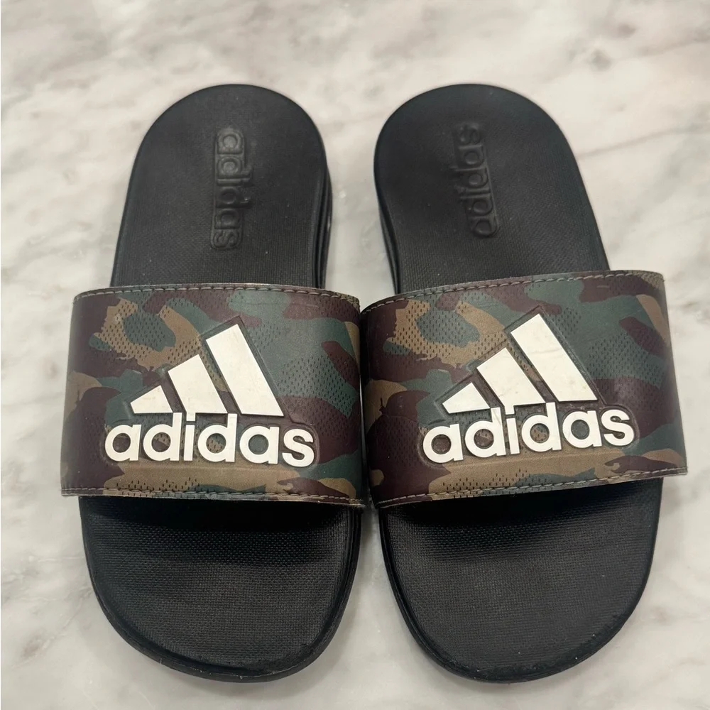 Adidas Camouflage 13K Black Slides Sandals boys kids size 13 camo slip on shoes